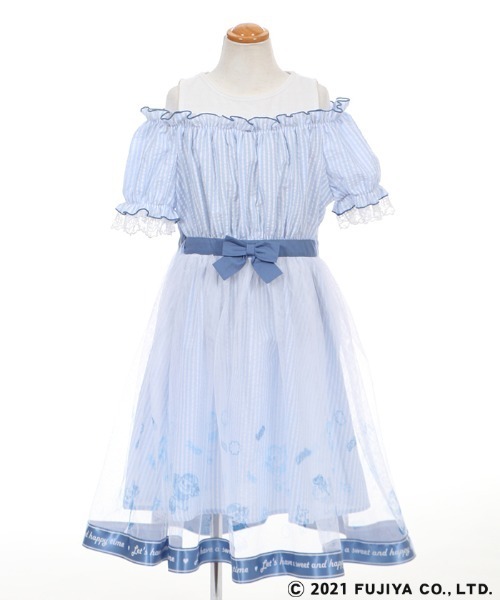 axes femme(アクシーズファム)の「ペコ×ストライプ柄肩開きOP(ワンピース・キッズ・レッド/サックスブルー・MEDIUM/LARGE/X-LARGE)」の17枚目の写真