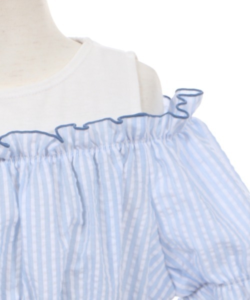 axes femme(アクシーズファム)の「ペコ×ストライプ柄肩開きOP(ワンピース・キッズ・レッド/サックスブルー・MEDIUM/LARGE/X-LARGE)」の22枚目の写真