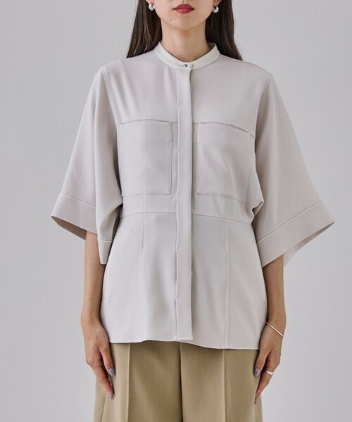 city（シティ）の「【CITY】サテンジョーゼットぺプラムシャツ（シャツ/ブラウス・レディース・ライトグレー/ブラック・FREE）」の12枚目の写真