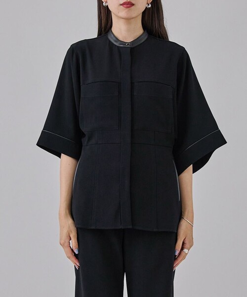 city（シティ）の「【CITY】サテンジョーゼットぺプラムシャツ（シャツ/ブラウス・レディース・ライトグレー/ブラック・FREE）」の7枚目の写真