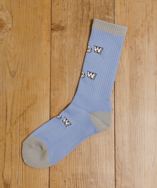 MR.EVERYDAY`S（ミスターエブリデイズ）の「MR.EVERYDAY’S ミスターエブリデイズ / ロングソックス 靴下 日本製ロゴソックス ('WOW LOGO) / MR-E073-102（ソックス/靴下・メンズ・ブラウン/スカイブルー・FREE）」の4枚目の写真