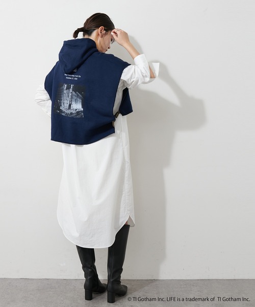 VOTE MAKE NEW CLOTHES(ボートメイクニュークローズ)の「【OT】トリプルネームスウェットトレーナーフーディー(スウェット・レディース・グレー/ネイビー・FREE)」の3枚目の写真