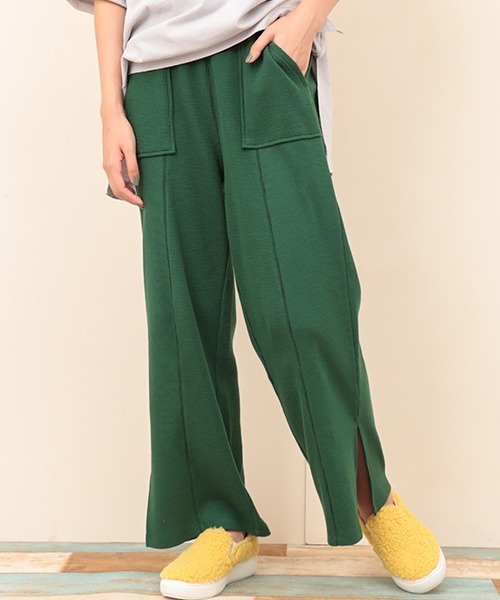 チチカカ（チチカカ）の「ワッフルｘテレコスリットパンツ（その他パンツ・レディース・ブラウン/グリーン・FREE）」の8枚目の写真