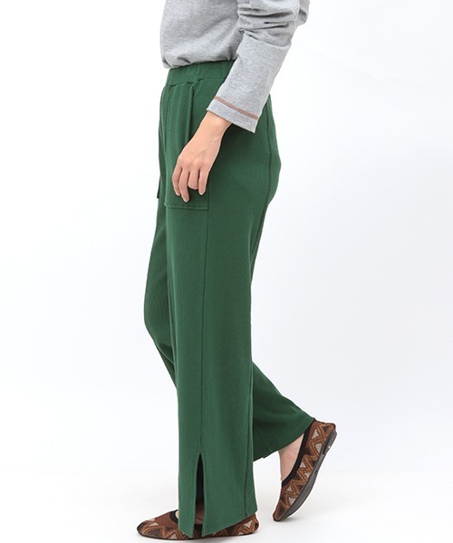 チチカカ（チチカカ）の「ワッフルｘテレコスリットパンツ（その他パンツ・レディース・ブラウン/グリーン・FREE）」の3枚目の写真