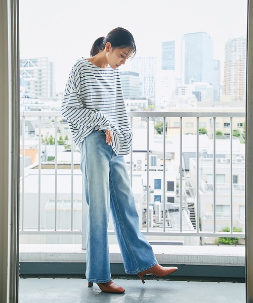 RIVE DROITE（リヴドロワ）の「シンプルなスタイリングの主役に　ボーダーワイドロンTシャツ（Tシャツ/カットソー・レディース・グレー/ブルー・FREE）」の8枚目の写真