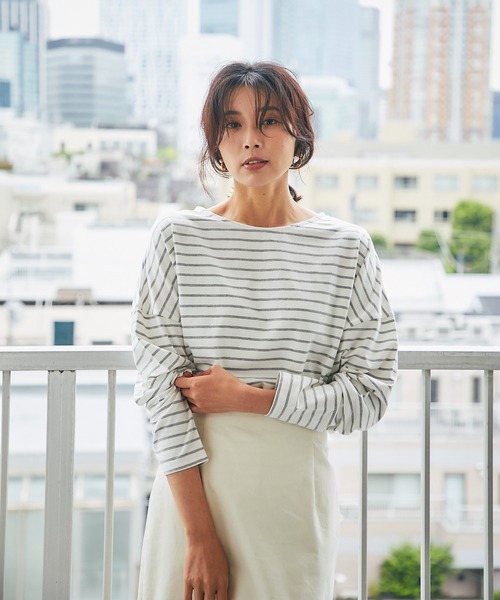 RIVE DROITE（リヴドロワ）の「シンプルなスタイリングの主役に　ボーダーワイドロンTシャツ（Tシャツ/カットソー・レディース・グレー/ブルー・FREE）」の17枚目の写真