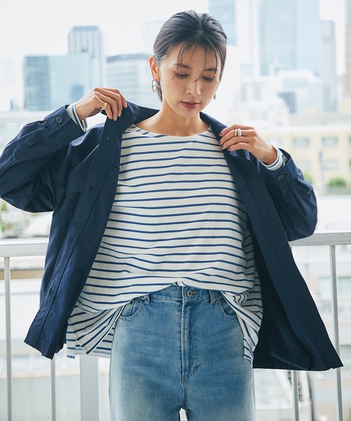 RIVE DROITE（リヴドロワ）の「シンプルなスタイリングの主役に　ボーダーワイドロンTシャツ（Tシャツ/カットソー・レディース・グレー/ブルー・FREE）」の19枚目の写真