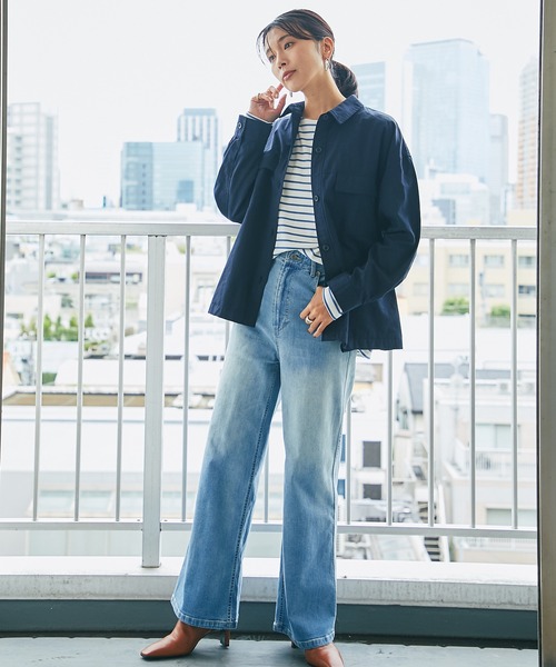 RIVE DROITE（リヴドロワ）の「シンプルなスタイリングの主役に　ボーダーワイドロンTシャツ（Tシャツ/カットソー・レディース・グレー/ブルー・FREE）」の15枚目の写真