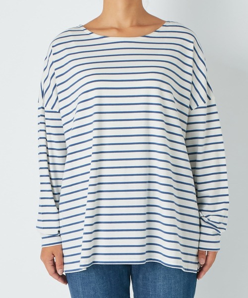 RIVE DROITE（リヴドロワ）の「シンプルなスタイリングの主役に　ボーダーワイドロンTシャツ（Tシャツ/カットソー・レディース・グレー/ブルー・FREE）」の21枚目の写真
