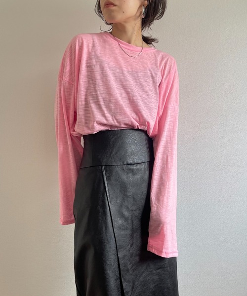 wee9s(ウィークス)の「loose fit slab tee / オーバーサイズルーズフィットスラブティーシャツ(Tシャツ/カットソー・レディース・ホワイト/ブラック/ピンク/オレンジ・FREE)」の3枚目の写真