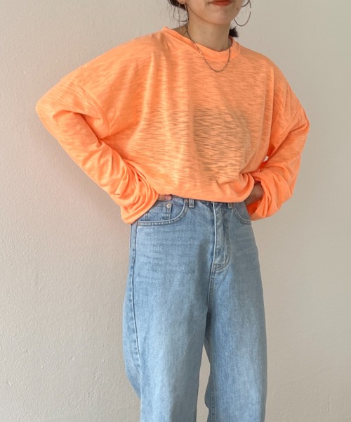 wee9s(ウィークス)の「loose fit slab tee / オーバーサイズルーズフィットスラブティーシャツ(Tシャツ/カットソー・レディース・ホワイト/ブラック/ピンク/オレンジ・FREE)」の4枚目の写真