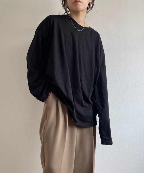 wee9s(ウィークス)の「loose fit slab tee / オーバーサイズルーズフィットスラブティーシャツ(Tシャツ/カットソー・レディース・ホワイト/ブラック/ピンク/オレンジ・FREE)」の2枚目の写真