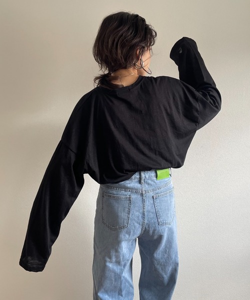 wee9s(ウィークス)の「loose fit slab tee / オーバーサイズルーズフィットスラブティーシャツ(Tシャツ/カットソー・レディース・ホワイト/ブラック/ピンク/オレンジ・FREE)」の7枚目の写真