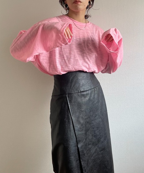 wee9s(ウィークス)の「loose fit slab tee / オーバーサイズルーズフィットスラブティーシャツ(Tシャツ/カットソー・レディース・ホワイト/ブラック/ピンク/オレンジ・FREE)」の8枚目の写真