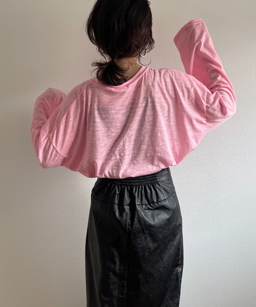 wee9s(ウィークス)の「loose fit slab tee / オーバーサイズルーズフィットスラブティーシャツ(Tシャツ/カットソー・レディース・ホワイト/ブラック/ピンク/オレンジ・FREE)」の12枚目の写真