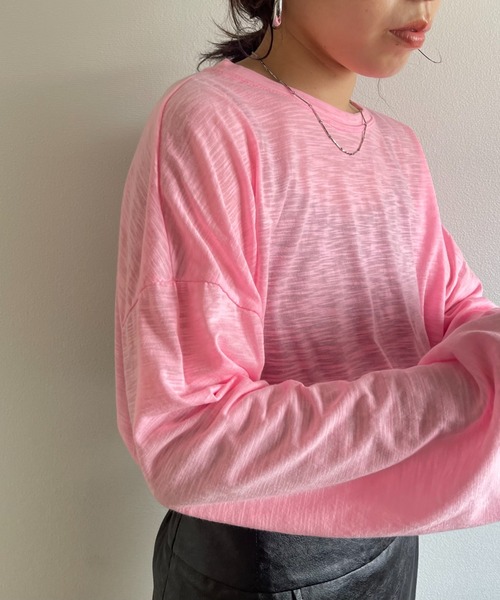 wee9s(ウィークス)の「loose fit slab tee / オーバーサイズルーズフィットスラブティーシャツ(Tシャツ/カットソー・レディース・ホワイト/ブラック/ピンク/オレンジ・FREE)」の18枚目の写真