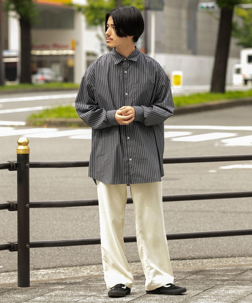 ITEMS URBANRESEARCH（アイテムズ アーバンリサーチ）の「オーバーサイズ ストライプシャツ（シャツ/ブラウス・メンズ・グレー/ネイビー/ブルー・SMALL/MEDIUM/LARGE）」の14枚目の写真