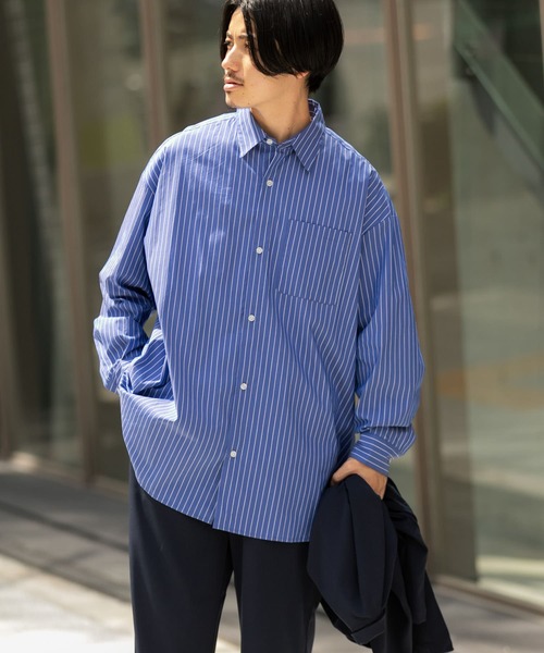 ITEMS URBANRESEARCH（アイテムズ アーバンリサーチ）の「オーバーサイズ ストライプシャツ（シャツ/ブラウス・メンズ・グレー/ネイビー/ブルー・SMALL/MEDIUM/LARGE）」の21枚目の写真
