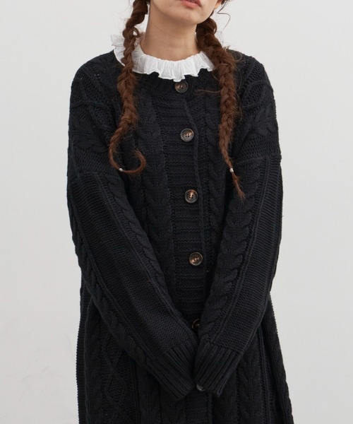 Libra Cue（リブラ キュー）の「２wayケーブル編みロングニットワンピース（ワンピース・レディース・ブラック/ライトグリーン/アイボリー・FREE）」の14枚目の写真