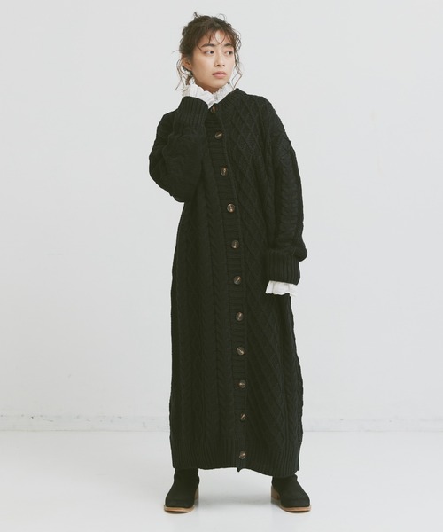 Libra Cue（リブラ キュー）の「２wayケーブル編みロングニットワンピース（ワンピース・レディース・ブラック/ライトグリーン/アイボリー・FREE）」の18枚目の写真