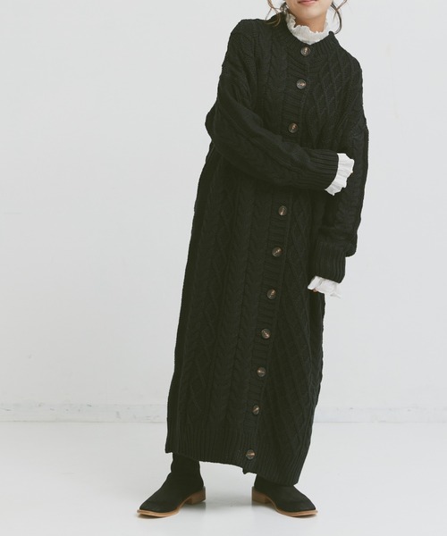 Libra Cue（リブラ キュー）の「２wayケーブル編みロングニットワンピース（ワンピース・レディース・ブラック/ライトグリーン/アイボリー・FREE）」の19枚目の写真