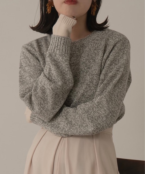 lawgy(ラウジー)の「blend color short length knit(ニット/セーター・レディース・ブラウン/グレー・FREE)」の1枚目の写真