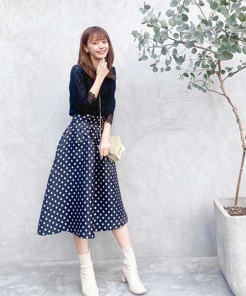 PROPORTION BODY DRESSING（プロポーションボディドレッシング）の「ポルカドットタックフレアＳＫ / 1211220107（スカート・レディース・ブラック/ブラウン系その他・X-SMALL/SMALL/MEDIUM）」の3枚目の写真