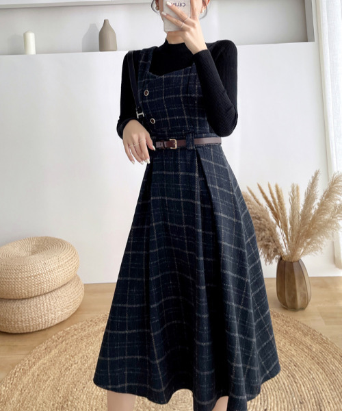 emi+（エミプラス）の「チェック柄ウエストタック切り替えロング