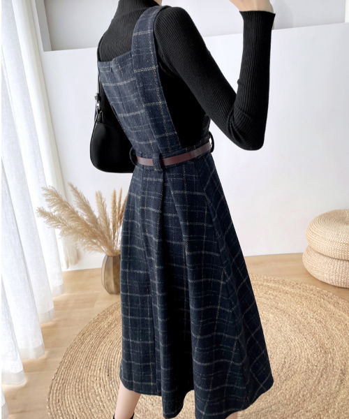 emi+（エミプラス）の「チェック柄ウエストタック切り替えロング