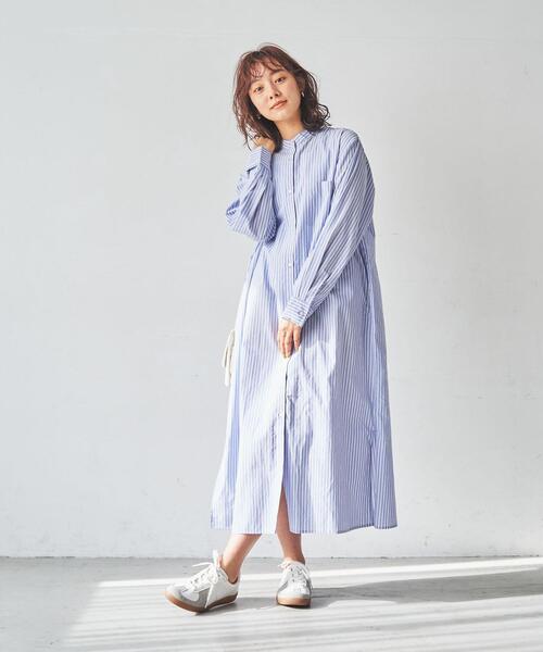 coen（コーエン）の「コットンブレンドバンドカラーシャツワンピース（シャツワンピース・レディース・オフホワイト/ダークグレー/コバルトブルー・MEDIUM/LARGE）」の5枚目の写真