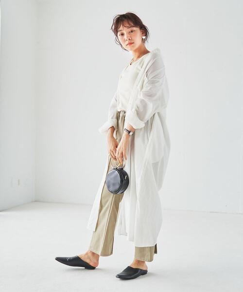 coen（コーエン）の「コットンブレンドバンドカラーシャツワンピース（シャツワンピース・レディース・オフホワイト/ダークグレー/コバルトブルー・MEDIUM/LARGE）」の6枚目の写真