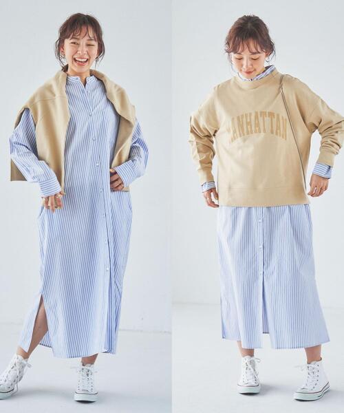 coen（コーエン）の「コットンブレンドバンドカラーシャツワンピース（シャツワンピース・レディース・オフホワイト/ダークグレー/コバルトブルー・MEDIUM/LARGE）」の12枚目の写真