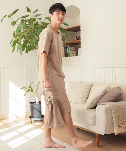 UNION STATION（ユニオンステーション）の「【Tシャツ+ショートパンツ+巾着ポーチの3点セット】ワンマイルウェア（Tシャツ/カットソー・メンズ・ブラック/ベージュ/キャメル・LL/M/L）」の11枚目の写真