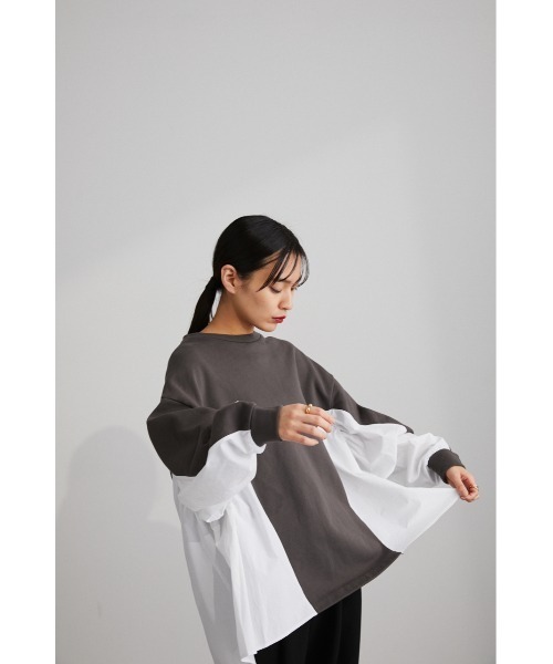 STYLEMIXER(スタイルミキサー)の「コンビネーションスウェットトップ(スウェット・レディース・ホワイト/ベージュ/チャコールグレー/ブルー・FREE)」の3枚目の写真