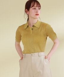 Ray BEAMS | Ray BEAMS / ラメ リブ ニット ポロシャツ(ポロシャツ)