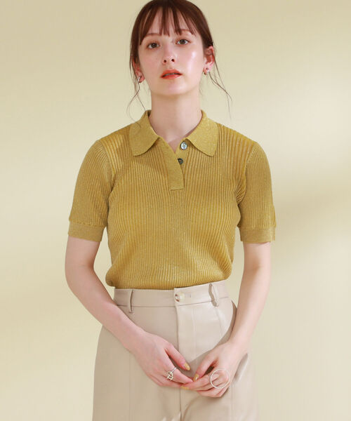 Ray BEAMS（レイビームス）の「Ray BEAMS / ラメ リブ ニット ポロシャツ（ポロシャツ・レディース・ブルー/マスタード・ONE SIZE）」の3枚目の写真