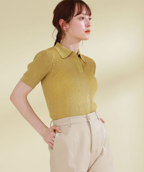 Ray BEAMS（レイビームス）の「Ray BEAMS / ラメ リブ ニット ポロシャツ（ポロシャツ・レディース・ブルー/マスタード・ONE SIZE）」の4枚目の写真