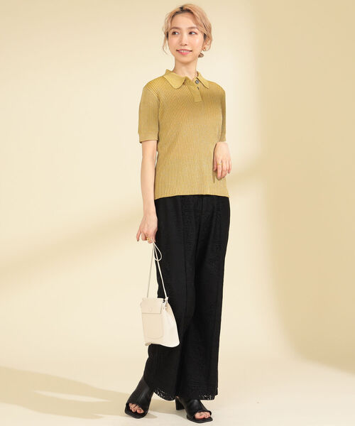 Ray BEAMS（レイビームス）の「Ray BEAMS / ラメ リブ ニット ポロシャツ（ポロシャツ・レディース・ブルー/マスタード・ONE SIZE）」の10枚目の写真