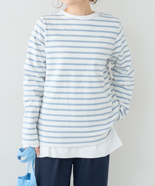 PUAL CE CIN（ピュアルセシン）の「ボーダー2WAYロングスリーブ（Tシャツ/カットソー・レディース・グレー/グリーン/ブルー/ピンク・FREE）」の2枚目の写真