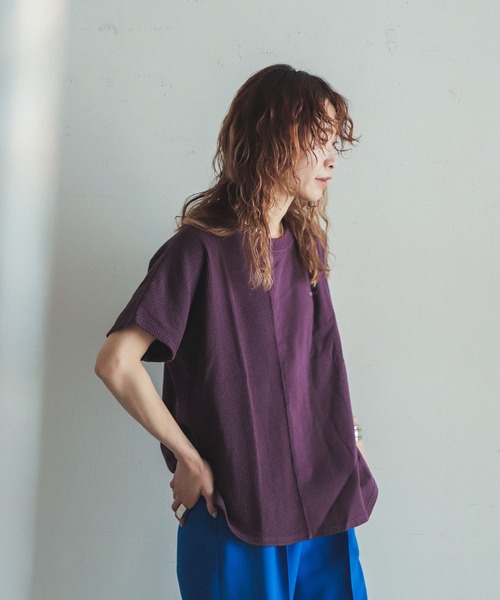 FIL DE FER(フィルデフェール)の「天竺×サーマルコンビ ドルマンP/O(Tシャツ/カットソー・レディース・ホワイト/パープル・FREE)」の2枚目の写真