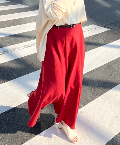 Chez toi（シェトワ）の「ウエスト配色リネンバイヤスフレアスカート（スカート・レディース・アイボリー/グリーン/ブルー/レッド・FREE）」の4枚目の写真