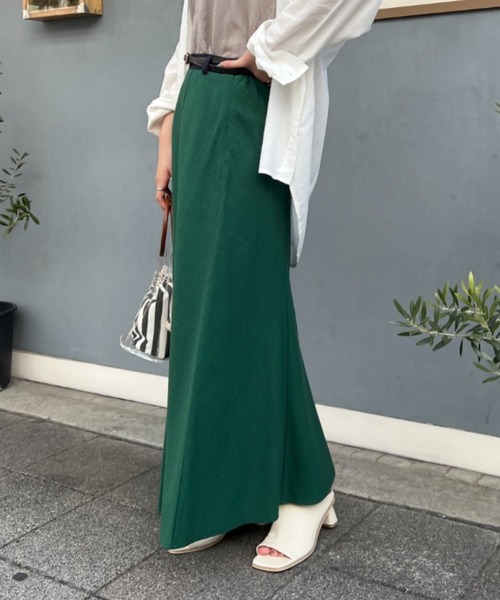 Chez toi（シェトワ）の「ウエスト配色リネンバイヤスフレアスカート（スカート・レディース・アイボリー/グリーン/ブルー/レッド・FREE）」の2枚目の写真