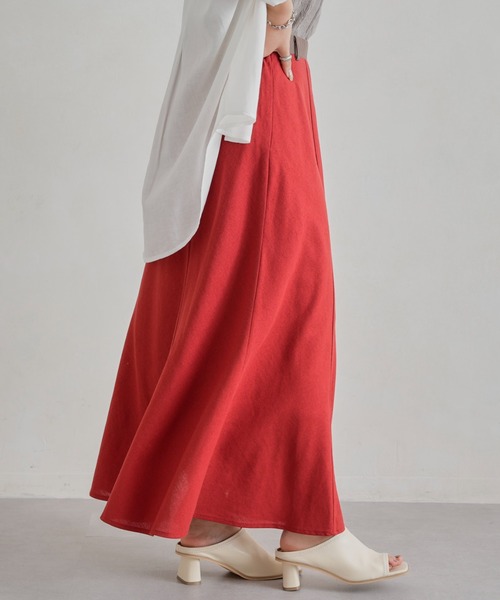 Chez toi（シェトワ）の「ウエスト配色リネンバイヤスフレアスカート（スカート・レディース・アイボリー/グリーン/ブルー/レッド・FREE）」の5枚目の写真