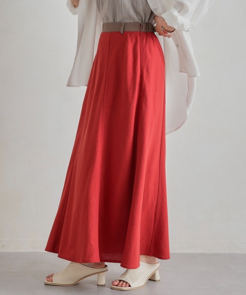 Chez toi（シェトワ）の「ウエスト配色リネンバイヤスフレアスカート（スカート・レディース・アイボリー/グリーン/ブルー/レッド・FREE）」の6枚目の写真