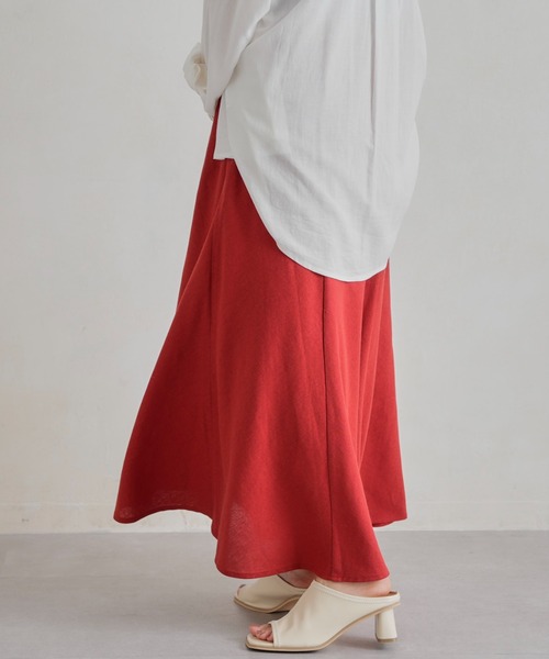 Chez toi（シェトワ）の「ウエスト配色リネンバイヤスフレアスカート（スカート・レディース・アイボリー/グリーン/ブルー/レッド・FREE）」の7枚目の写真