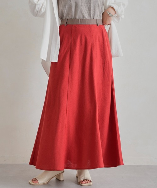 Chez toi（シェトワ）の「ウエスト配色リネンバイヤスフレアスカート（スカート・レディース・アイボリー/グリーン/ブルー/レッド・FREE）」の8枚目の写真