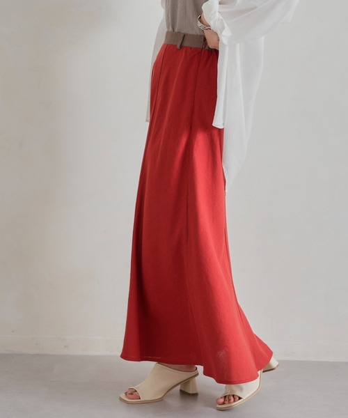 Chez toi（シェトワ）の「ウエスト配色リネンバイヤスフレアスカート（スカート・レディース・アイボリー/グリーン/ブルー/レッド・FREE）」の9枚目の写真