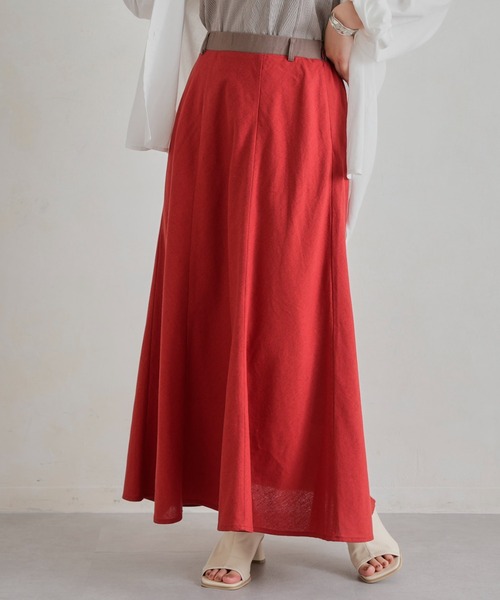 Chez toi（シェトワ）の「ウエスト配色リネンバイヤスフレアスカート（スカート・レディース・アイボリー/グリーン/ブルー/レッド・FREE）」の10枚目の写真