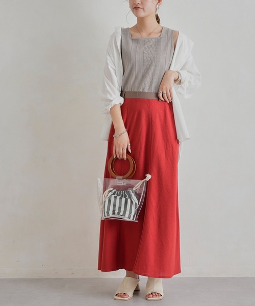 Chez toi（シェトワ）の「ウエスト配色リネンバイヤスフレアスカート（スカート・レディース・アイボリー/グリーン/ブルー/レッド・FREE）」の11枚目の写真