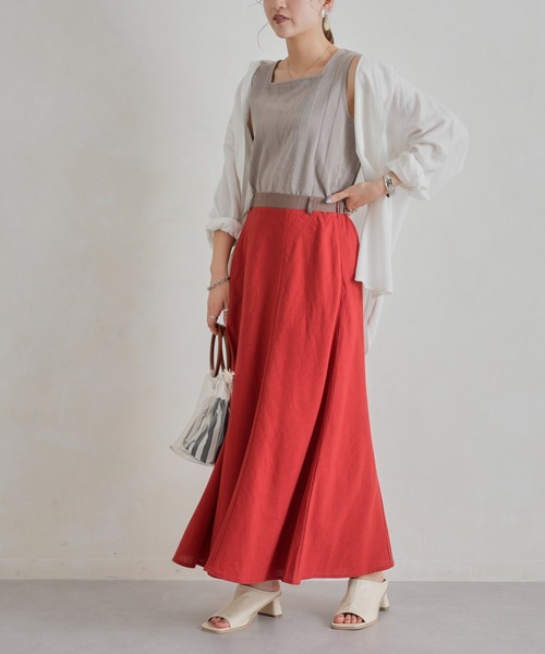 Chez toi（シェトワ）の「ウエスト配色リネンバイヤスフレアスカート（スカート・レディース・アイボリー/グリーン/ブルー/レッド・FREE）」の12枚目の写真